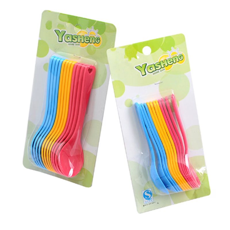 Photo 1 of 2 pack 12 Pcs Food Grade Plastic Baby Spoons Infants Training Learning Food Feeding Scoop Utensil Tableware for Children Toddler Dinnerware Cutleryack
