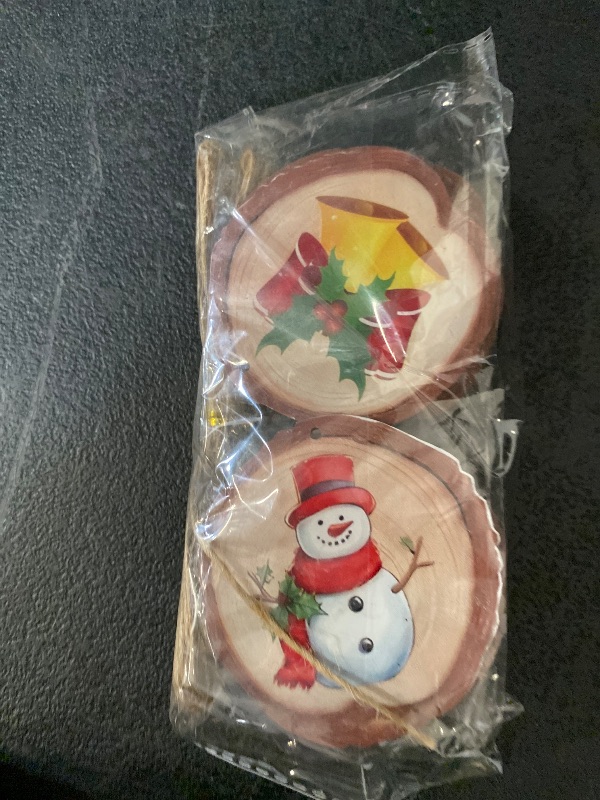 Photo 1 of 18PCS Wooden Crafts Ornaments for Christmas Tree Hanging Decorations Snowman Santa Reindeer Snowflake Vintage Rustic Wood Slices with Ropes for Xmas Tree, Winter, Home, Party