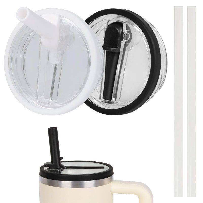 View 1 of 30 oz Replacement Lid for Stanley Quencher Tumbler Flip Straw, 2 PCS Spill Proof Lid Accessories Fit for Stanley with handle, Leak-Proof Splash Resistant Replaceble Cover Cap forStanley,(White&Black)