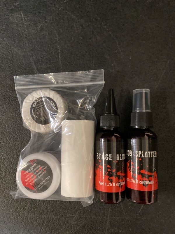 Photo 1 of 2PCS Halloween Fake Blood Makeup Kit,Fake Blood Spray 1.76oz + Dripping Blood 1.76oz, Realistic Washable Special Effects SFX Makeup Set, for Zombie Vampire Monster Cosplay Mouth Clothes Dress Up
