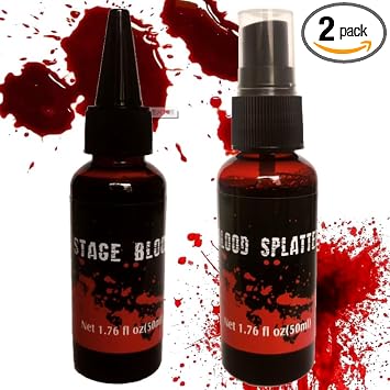 Photo 1 of 2PCS Halloween Fake Blood Makeup Kit,Fake Blood Spray 1.76oz + Dripping Blood 1.76oz, Realistic Washable Special Effects SFX Makeup Set, for Zombie Vampire Monster Cosplay Mouth Clothes Dress Up