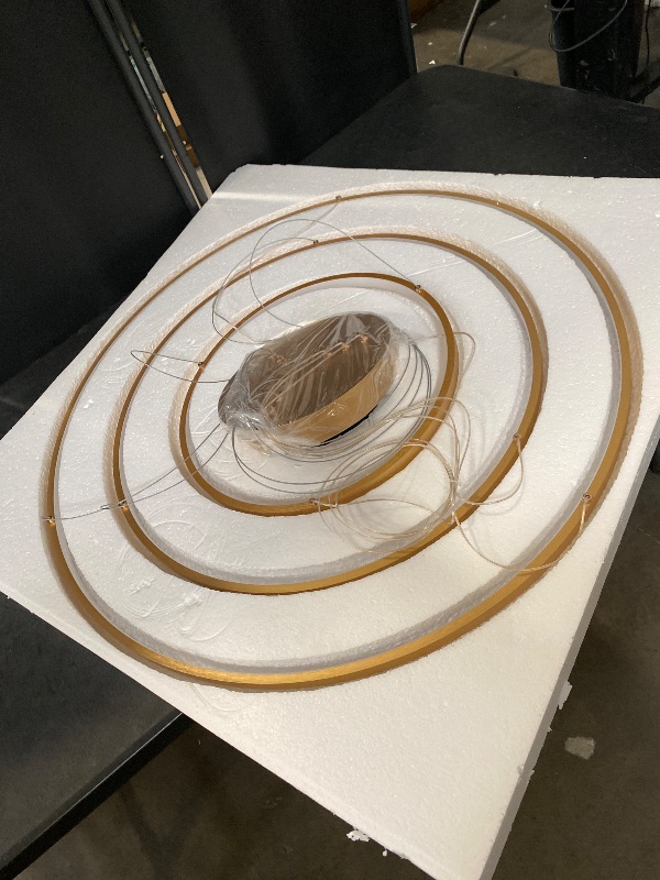 Photo 1 of LED 3-Ring Chandelier Gold Dimmable Modern Pendant Light with Remote Control Vintage Brass LED Circle Chandelier for Dining Room Entry Foyer Bedroom Living Room,75W