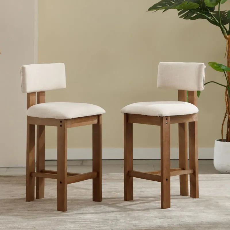 Photo 1 of 26"H & 30"H Upholstered Rubber Wood Stools Set of 2 - 5812