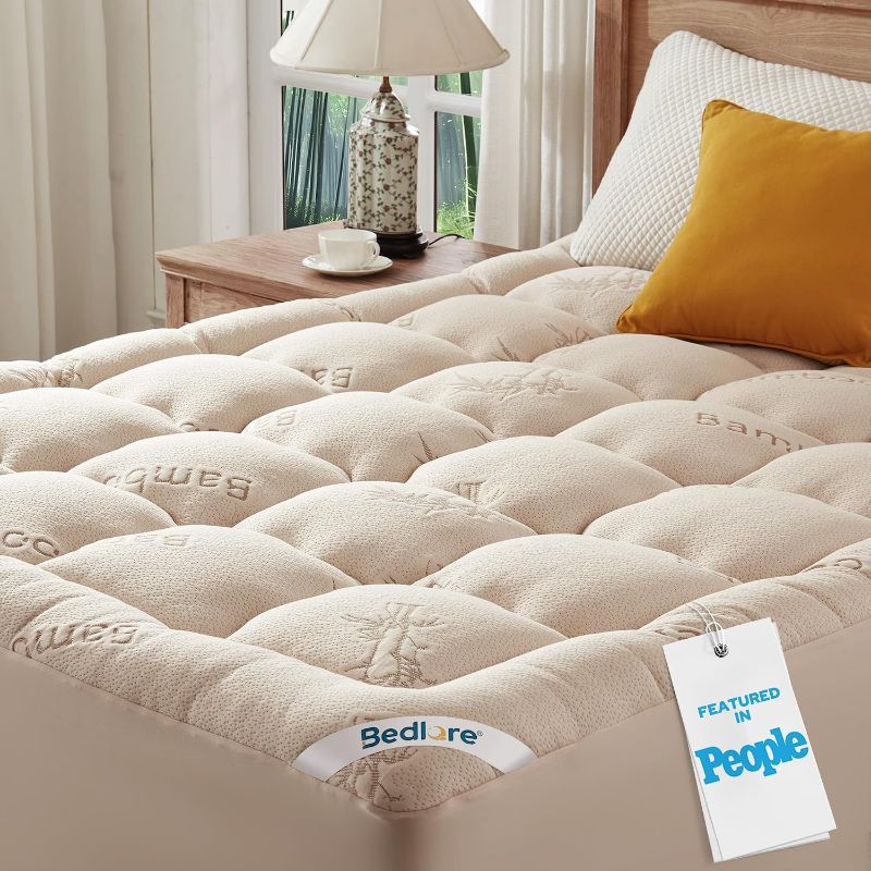 Photo 1 of BEDLORE Queen Mattress Topper Viscose Derived from Bamboo, Thick Pillow Top Mattress Pad with Stretchable Pockets for 6-18 inches Mattress, Soft Mattress Topper for Back Pain Relief(Beige