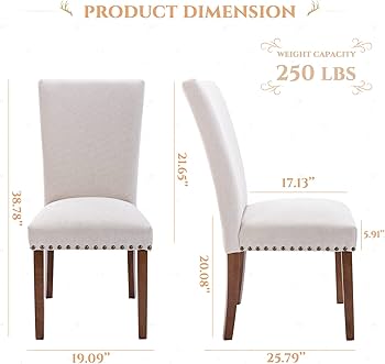 Photo 1 of Parsons Dining Chairs Set of 2, Upholstered Nailhead Dining Room Kitchen Side Chair with Thick Cushions and Wood Legs, Beige