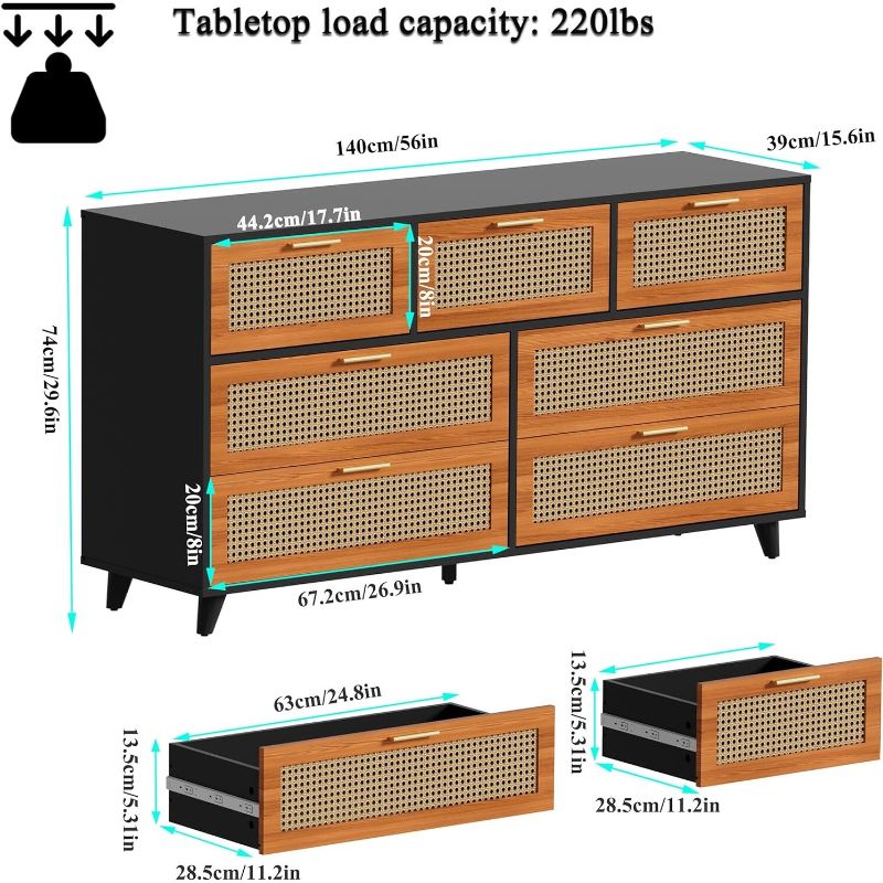 Photo 1 of Rattan Dresser with 7 Drawers, Natural Rattan Dresser Chest for Bedroom