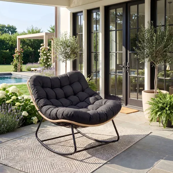Photo 1 of Indoor/Outdoor Rocking Chair with Thick Cushion, Heavy-Duty Metal Frame Supports 450 Lbs Rocking Motion, Water-Resistant Fabric, Single Arc Leg