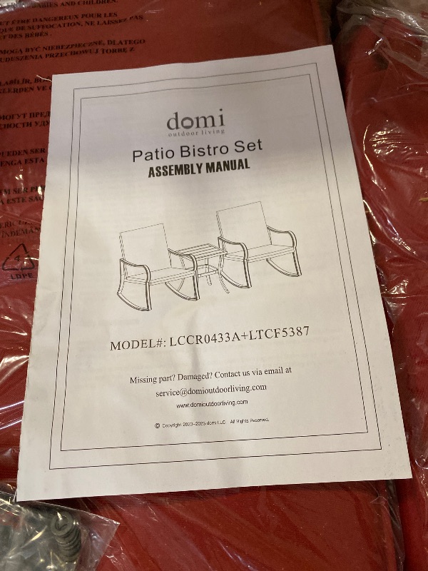 Photo 1 of 3-Piece Patio Bistro Set Steel Frame Rocking Chair With Sponge Red Cushions and Tempered glass table