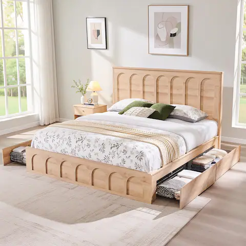 Photo 1 of Modern King Size Bed Frame, 52" Tall Arched Recessed Headboard A-Box
