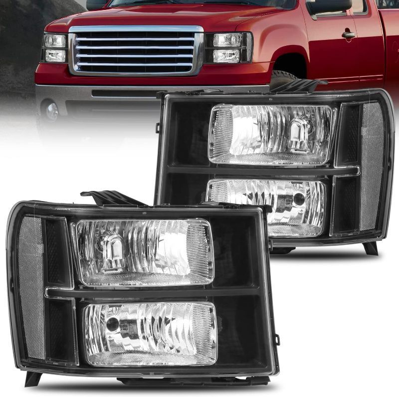 Photo 1 of MOSTPLUS Headlight Assembly Compatible with 2007-2013 GMC Sierra 1500 2500HD 3500HD Front Lamp with Black Housing/Clear Lens/Clear Reflector