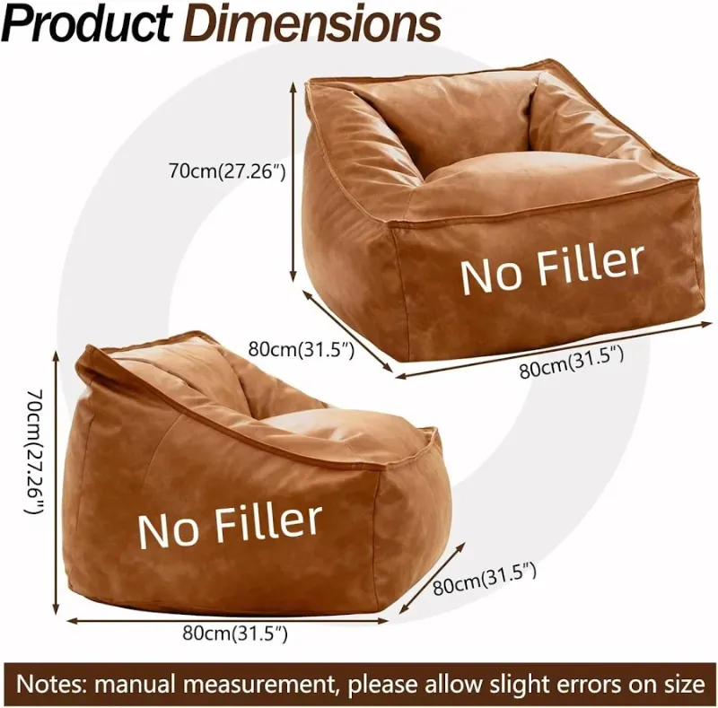 Photo 1 of Bean Bag Sofa Cover, Artificial Leather Fabric (No Fillers), Waterproof Stretch Slipcover for 1-2 People, for Living Room, Office, Bedroom, Balcony(Brown,45FD Stool)