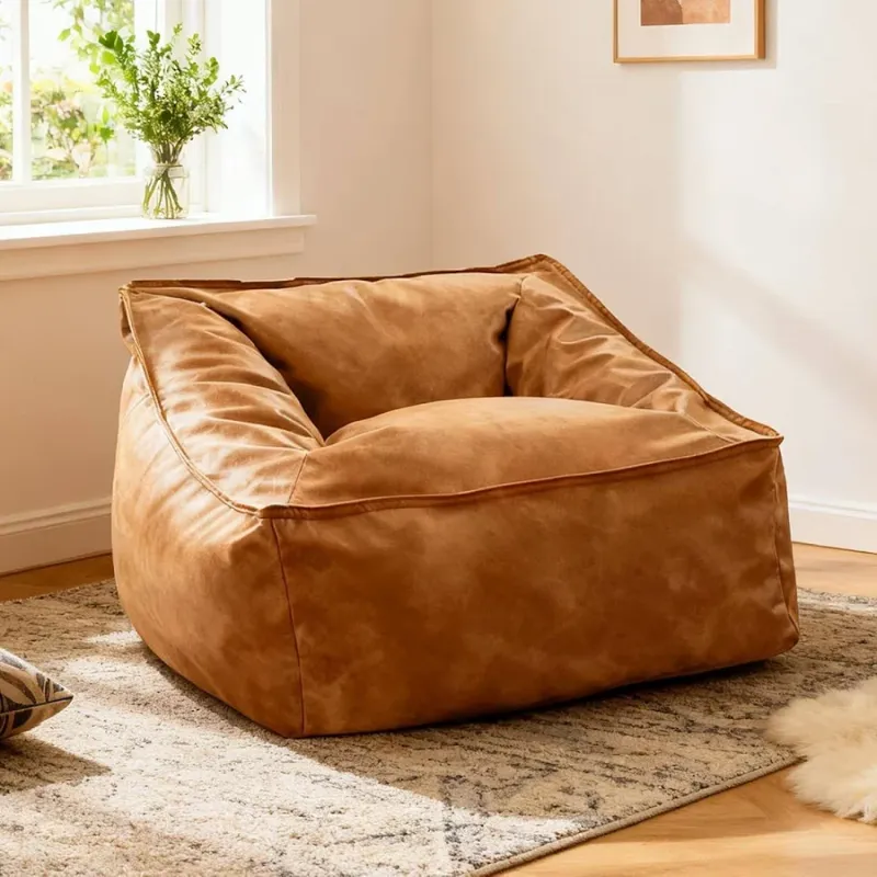 Photo 1 of Bean Bag Sofa Cover, Artificial Leather Fabric (No Fillers), Waterproof Stretch Slipcover for 1-2 People, for Living Room, Office, Bedroom, Balcony(Brown,45FD Stool)