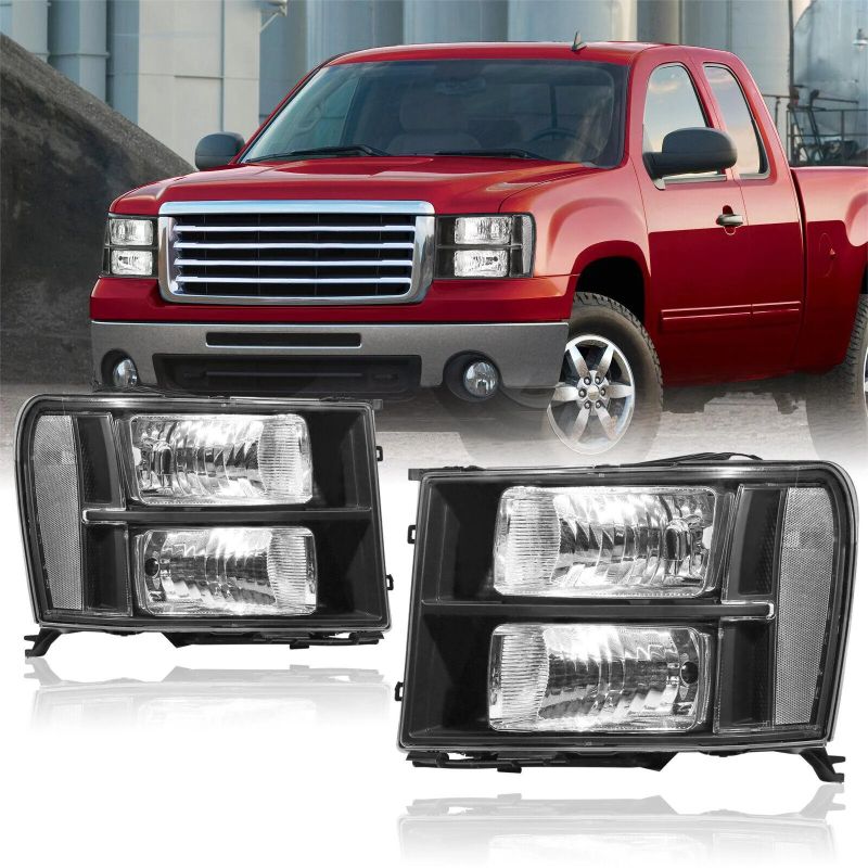 Photo 1 of Headlights Assembly For 2007-2013 GMC Sierra 1500/2007-2014 Sierra 2500HD 3500HD Headlamps Black Housing/Clear Lens/Clear Reflector (Passenger and Driver Side)