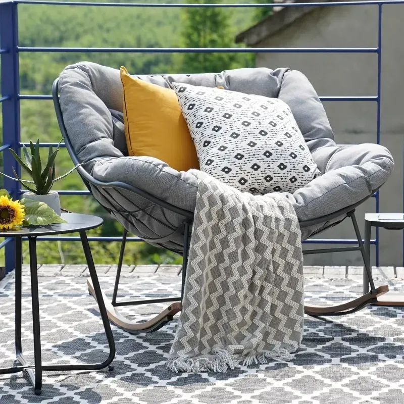 Photo 1 of Giant Patio Rocking Chair, Indoor Outdoor Egg Freestyle Chair with Cushion Upholstered Modern Lounge Chair for, Garden, Backyard