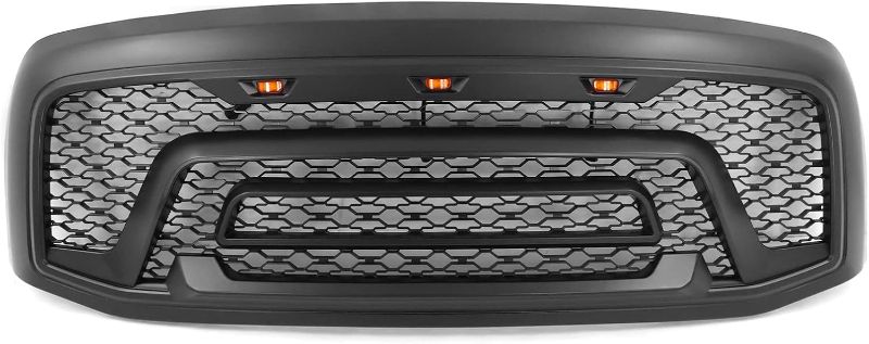 Photo 1 of Fit 2006-2008 Dodge Ram 1500; 2006-2009 Ram 2500 3500 Grille | IKON MOTORSPORTS, Matte Black ABS Mesh Front Bumper Hood Upper Grill Guard with Signal Lights