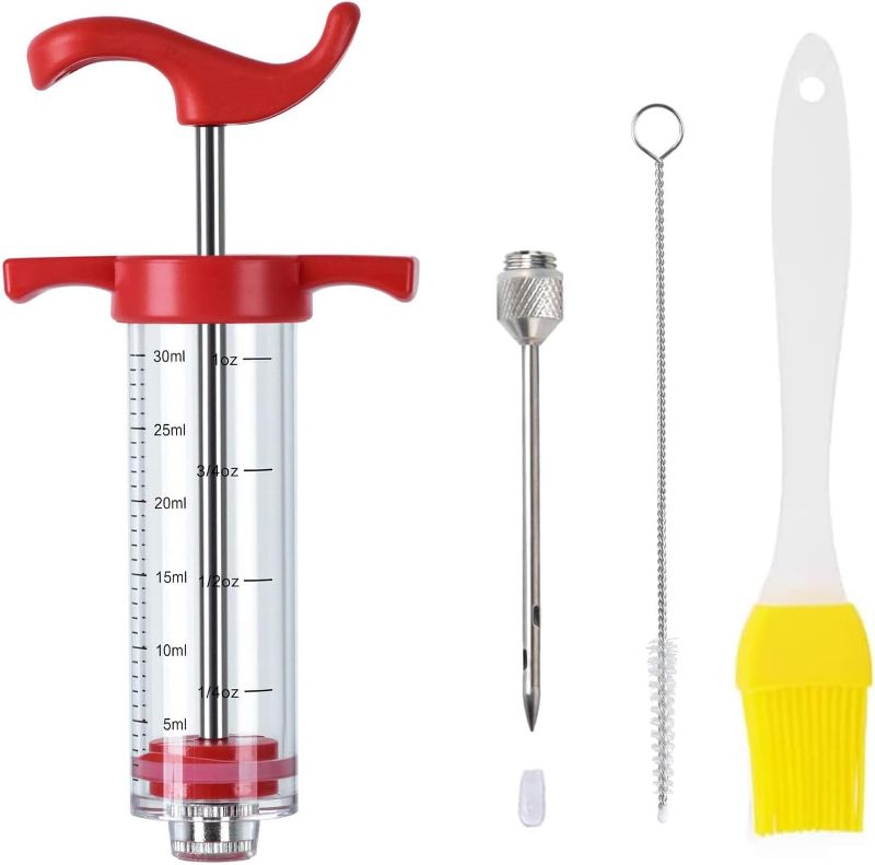 Photo 1 of Plastic Meat Injector, Turkey Injector Syringe, Marinade Injector Turkey Injection Kit, Meat Injectors for Smoking, BBQ Grill Injector, Red 1oz (1 Injector 1 Needle)