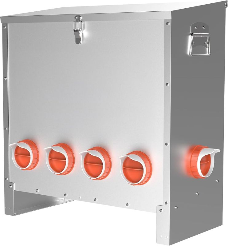 Photo 1 of Automatic Chicken Feeder No Waste, Metal Poultry Feeder Large Capacity 85lbs, 10 Port Weatherproof Design with Pull Handle for Chickens Geese Ducks Turkeys Quails