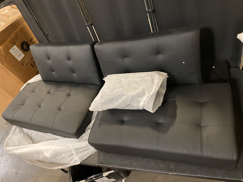 Photo 1 of Futon Sofa Bed Couch, Small Futon Set, 64" Convertible Sofa Bed for Living Room Office, 2 Cup Holders, Removable Armrest, 3 Angles Backrest, 5.3 FT (PU Leather, Black)
