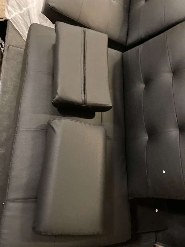Photo 1 of Futon Sofa Bed Couch, Small Futon Set, 64" Convertible Sofa Bed for Living Room Office, 2 Cup Holders, Removable Armrest, 3 Angles Backrest, 5.3 FT (PU Leather, Black)