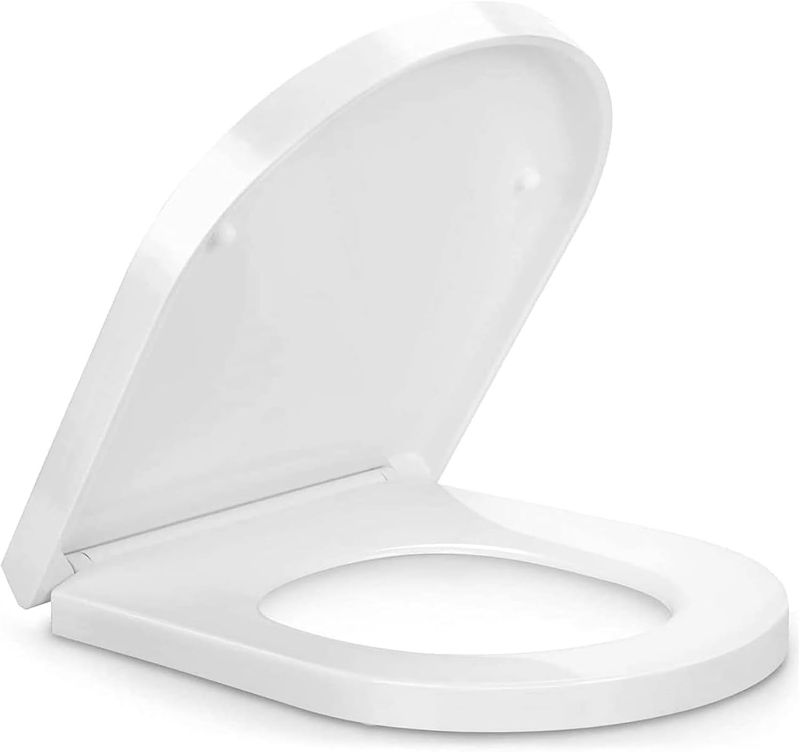 Photo 1 of D/U Shape Toilet Seat,Soft Close and Quick-Release for Easy Cleaning Toilet Seats Cover,Stable Hinge Design to prevent shifting -White Elongated Toilet Lid