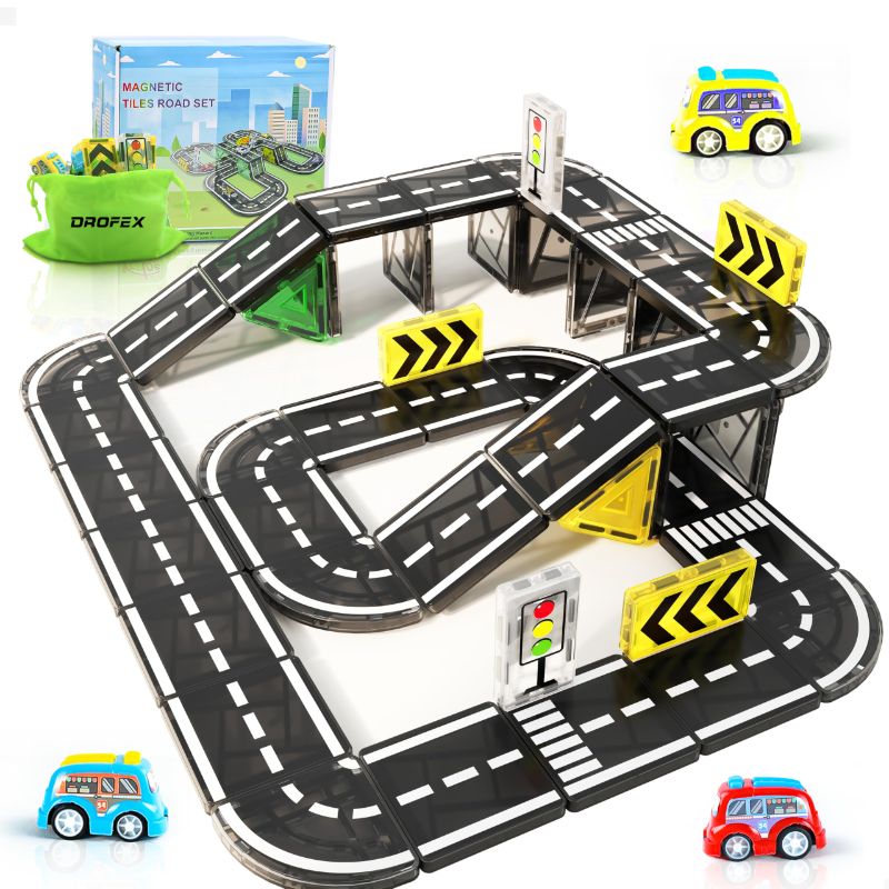 Photo 1 of Drofex 42pcs Magnetic Tiles Road, Magnetic Building Blocks City Construction Toys for 3+Year Old Boys Girls, Kids Montessori Toys for Toddler, STEM Learning Gifts