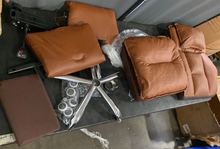 Photo 1 of High Back with Footrest & Lumbar Support, Reclining Height Adjustable,Office Chair Caster Rubber Wheels for Hardwood , Brown
