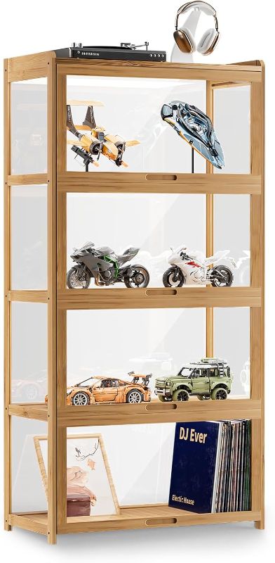 Photo 1 of 55" Curio Display Cabinet with Doors, 4-Tier Bamboo Showcase Storage Cabinet Shelf Collectibles Toy Display Case for Living Room, Natural