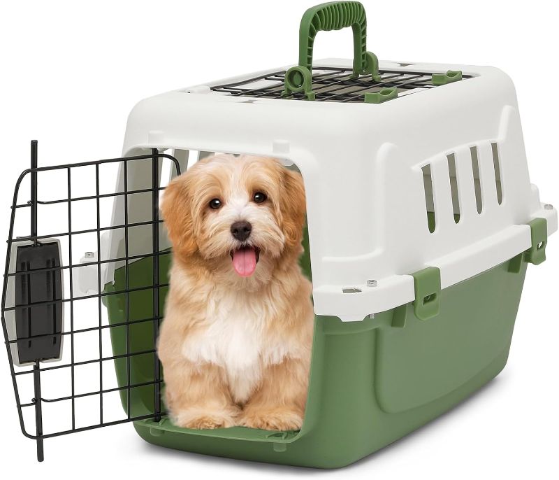 Photo 1 of 18-Inch 2-Door Top Loading Cat Carrier, Plastic Dog Crate Hard-Sided Dog Travel Carrier for Small Dogs and Cats, Ventilation and Security Lock Design for Pets up to 10 lbs (Green)