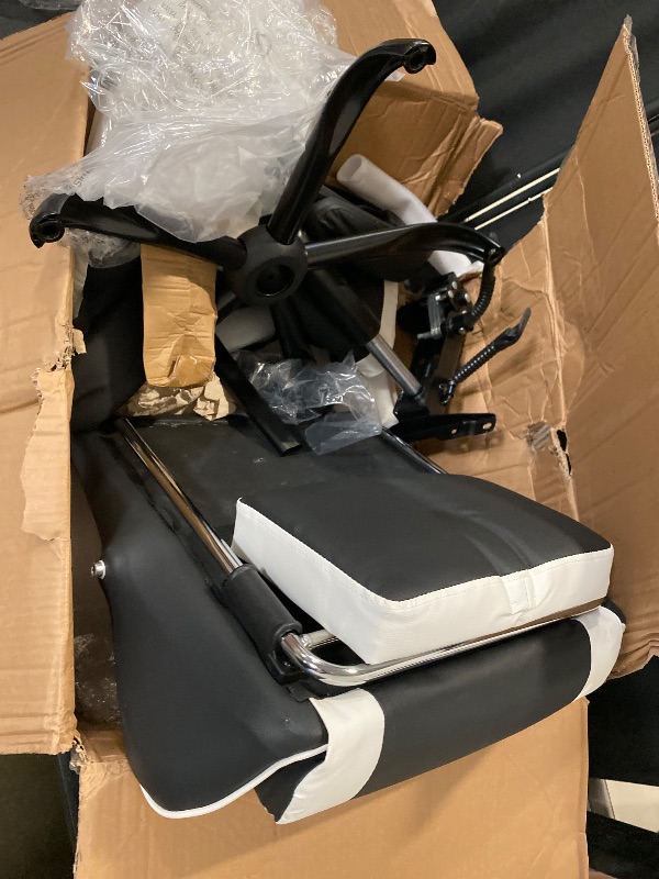 Photo 1 of (Parts For )Gaming Chair with Headrest & Lumbar Support Ergonomic Computer Racing Chair with Footrest, Adjustable Hight Leather Swivel Computer Chair for Adult Teen Office or Gaming, White
