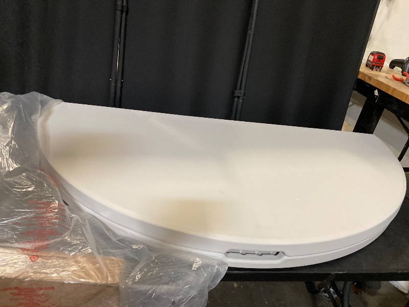 Photo 1 of 4.5Ft Round Folding Table, Indoor Outdoor Plastic Dining Card Table with Handle and Lock for Picnic Party Banquet Wedding, White