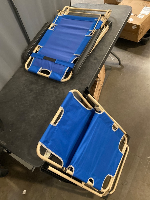 Photo 1 of Set of 2 Patio Foldable Zero Gravity Lawn Chair with Headrest and Foot Pad Metal Outdoor Recliner with Blue Cushions
