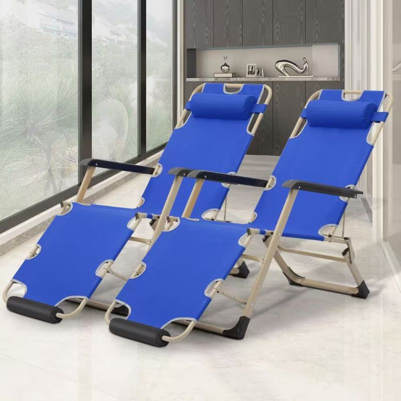 Photo 1 of Set of 2 Patio Foldable Zero Gravity Lawn Chair with Headrest and Foot Pad Metal Outdoor Recliner with Blue Cushions