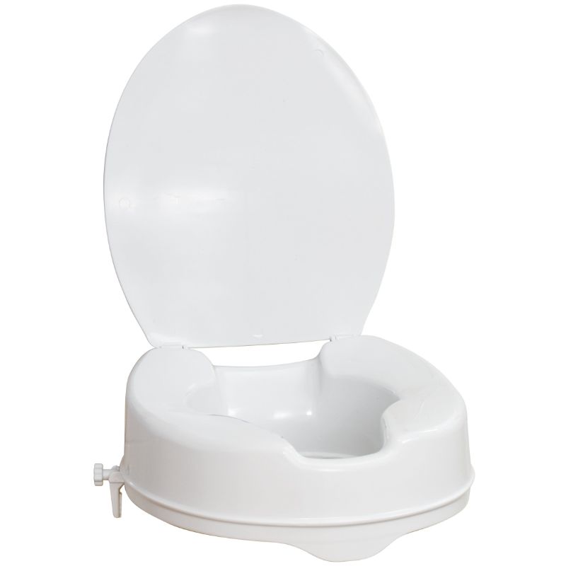 Photo 1 of AquaSense 4-Inch Portable Toilet Seat Riser, Elevated Seat for Seniors And Drive Medical AquaSense Raised Toilet Seat with Lid, Standard Seat, White