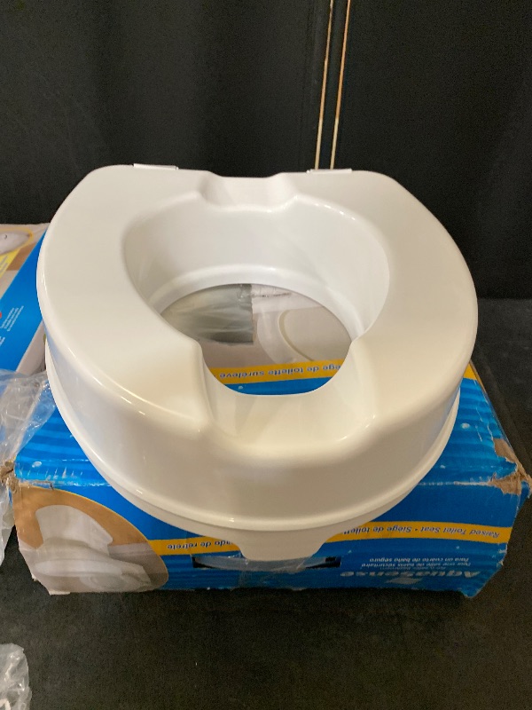 Photo 1 of AquaSense 4-Inch Portable Toilet Seat Riser, Elevated Seat for Seniors And Drive Medical AquaSense Raised Toilet Seat with Lid, Standard Seat, White