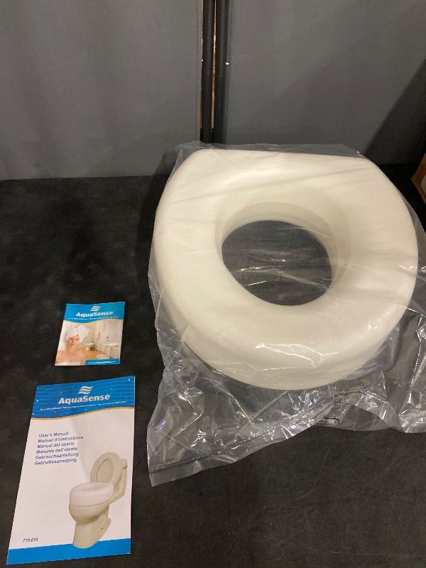 Photo 1 of AquaSense 4-Inch Portable Toilet Seat Riser, Elevated Seat for Seniors And Drive Medical AquaSense Raised Toilet Seat with Lid, Standard Seat, White