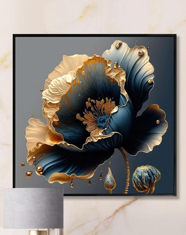 Photo 1 of DesignQ Oversized Traditional Canvas Framed Wall Decor Set - Large Blue Gorgeous Wall Art - Deep Blue 36x36 "