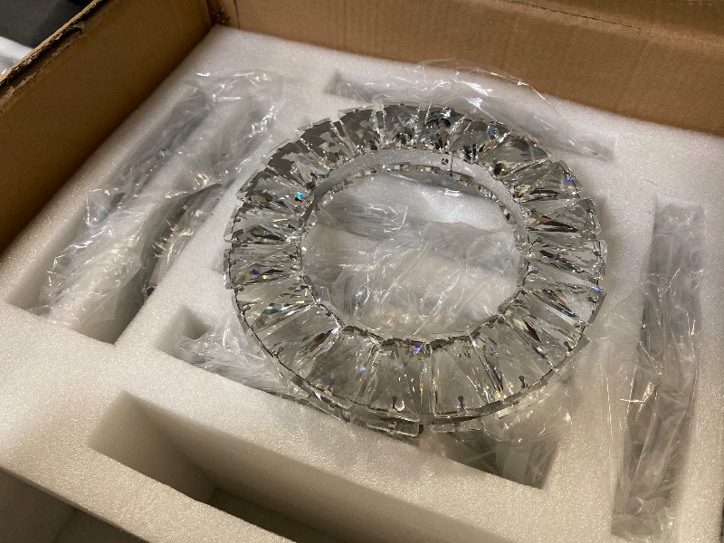 Photo 1 of ykolupty 10-Lights Foyer Chandelier Modern LED High Ceiling Light Modern Round Chandelier Crystal Pendant Light for Living Room Staircaes Entryway Silver