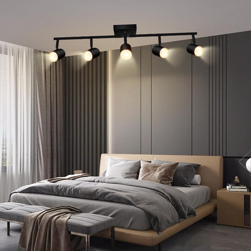 Photo 1 of Track Lighting Kit, Kitchen Lighting Fixtures Ceiling, 5 Light Track Lights, Rotatable Light Heads, Modern Track Lighting Fixtures Ceiling for Bedroom/Living Room,GU10 Bulb Not IncludedSLP002722603