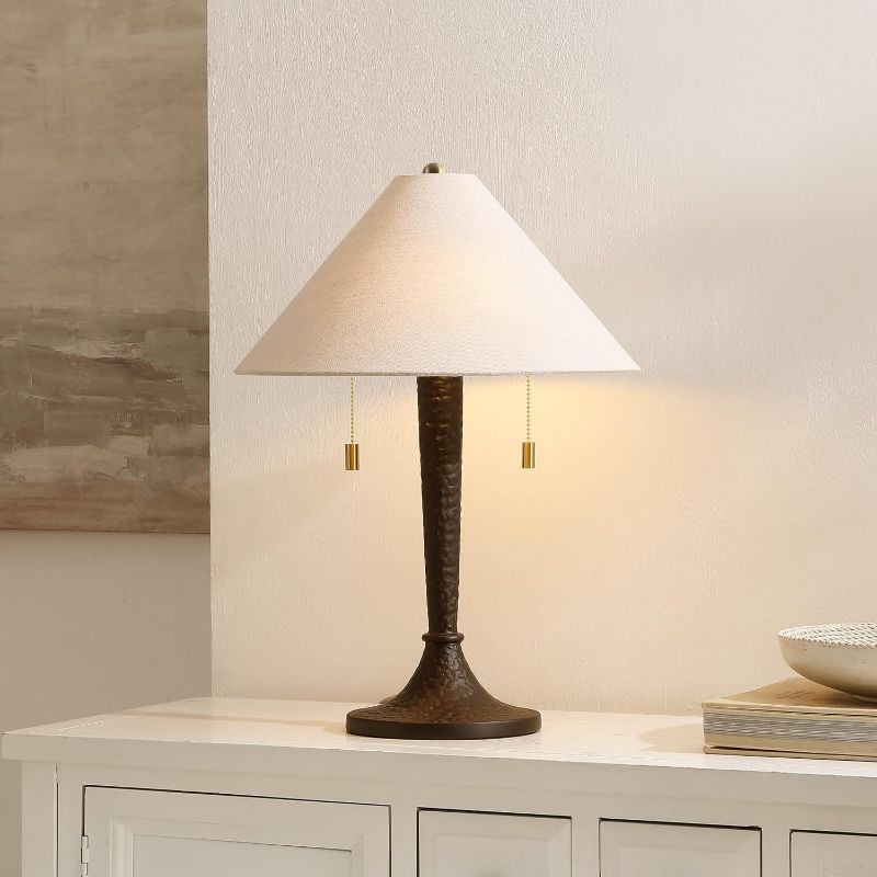Photo 1 of SAFAVIEH Lighting Collection – Noelie Black 22 Inch Resin Table Lamp with Shade, Contemporary Accent Lighting, 2 Bulbs Included (TBL4671A)