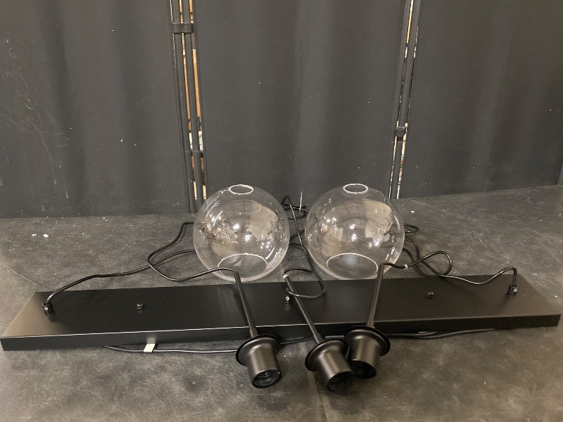 Photo 1 of Glazure 3-Light Matte Black Contemporary Clear Glass Globes Linear Island Pendant Light