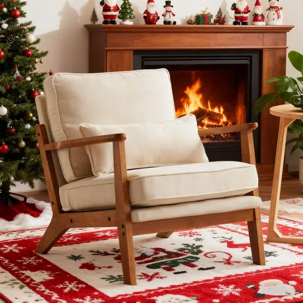 Photo 1 of Lemley Upholstered Accent Chair With Wooden Legs, Smoke Grey Cushions
