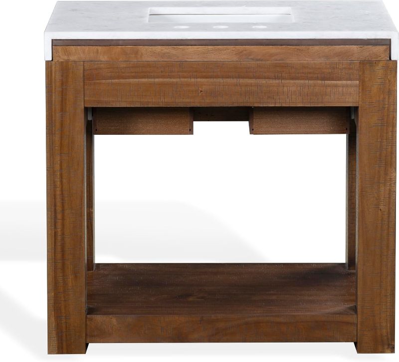 Photo 1 of SAFAVIEH Couture Collection - Alberto 48" Single Vanity – Walnut Wood & White Marble Top, Modern Bathroom Cabinet with Storage