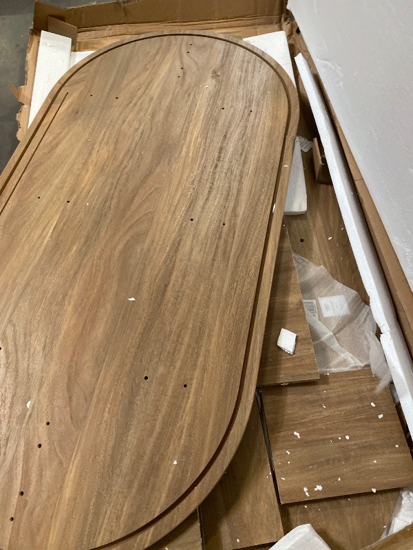Photo 1 of Minimalist Oval Lift Top Coffee Table with Hidden Storage Compartment, Wood Wave Grain Finish Center Table Featuring Raising Mechanism for Living Room (Acaciawood)