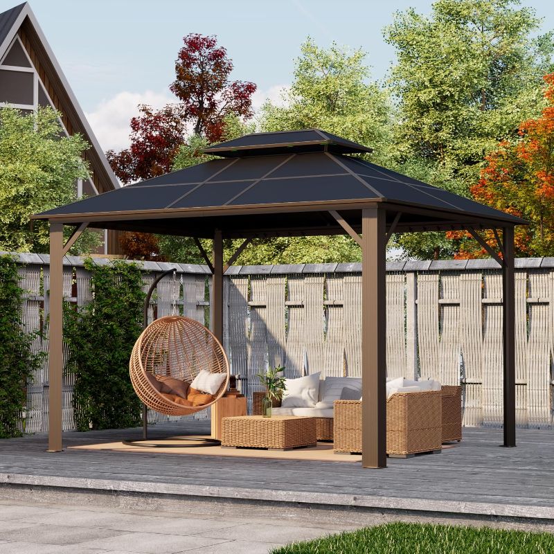 Photo 1 of Kingdura Hardtop Gazebo 10'x10' with Double Polycarbonate Roof Canopy, Outdoor Gazebo with All-Weather Resistant Aluminum Frame Permanent Pavilion, UV Blocking for Patio Lawn Garden