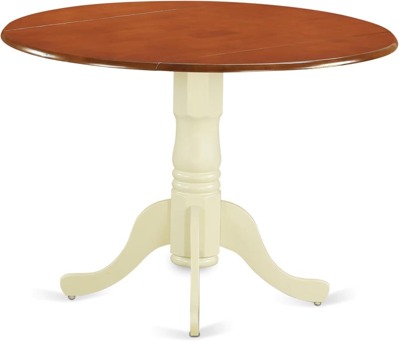 Photo 1 of East West Furniture DLT-BMK-TP Dublin Modern Kitchen Table - a Round Dining Table Top with Dropleaf & Pedestal Base, 42x42 Inch, Buttermilk & Cherry