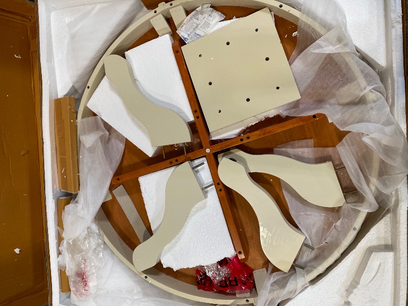 Photo 1 of East West Furniture DLT-BMK-TP Dublin Modern Kitchen Table - a Round Dining Table Top with Dropleaf & Pedestal Base, 42x42 Inch, Buttermilk & Cherry