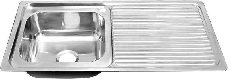 Photo 1 of Naiture 39-3/8"L Single Bowl Drop-In Kitchen Sink with Right Drainboard | Top Mount, Rectangular, 21-Gauge 304 Stainless Steel, Polished Stainless Steel Finish, Single Faucet Hole, Single Drainboard