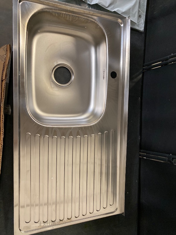 Photo 1 of Naiture 39-3/8"L Single Bowl Drop-In Kitchen Sink with Right Drainboard | Top Mount, Rectangular, 21-Gauge 304 Stainless Steel, Polished Stainless Steel Finish, Single Faucet Hole, Single Drainboard