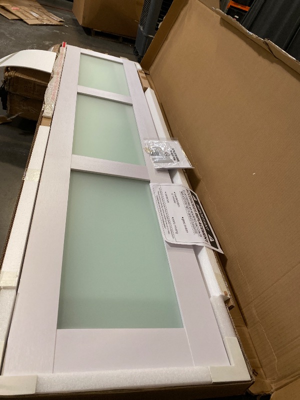 View 2 of Bifold Doors for 36"×79" Opening, White Frosted Glass Folding Barn Door, Sliding Interior Wood Panel Closet Bifolding Door with Concealed Hardware Kit Included