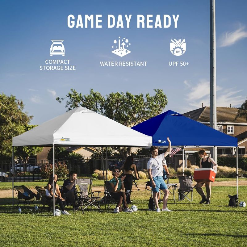 Photo 1 of CROWN SHADES 10x10 Pop Up Canopy Tent with One Push Setup, Gird White | Patented CenterLok, Easy Outdoor Sun Shade for Events, Parties, Camping - Gazebo with STO-N-Go Cover Bag, Silver-Coated Top